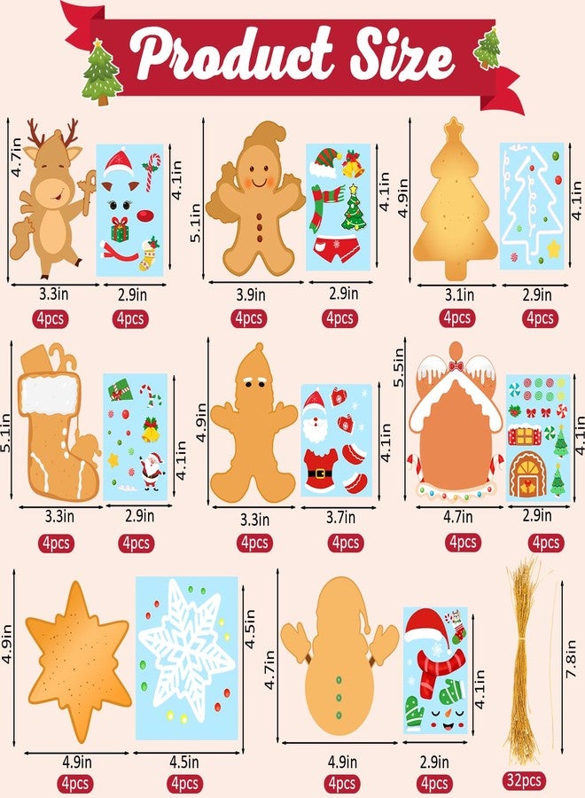 Bolake 32 Pcs Christmas Craft Kits for Kids Christmas Ornaments with Handcrafted Gingerbreads Cookiess Man House Snowmans Santa Deers Christmas Stickers for Tree Party Room Decor - Image 2